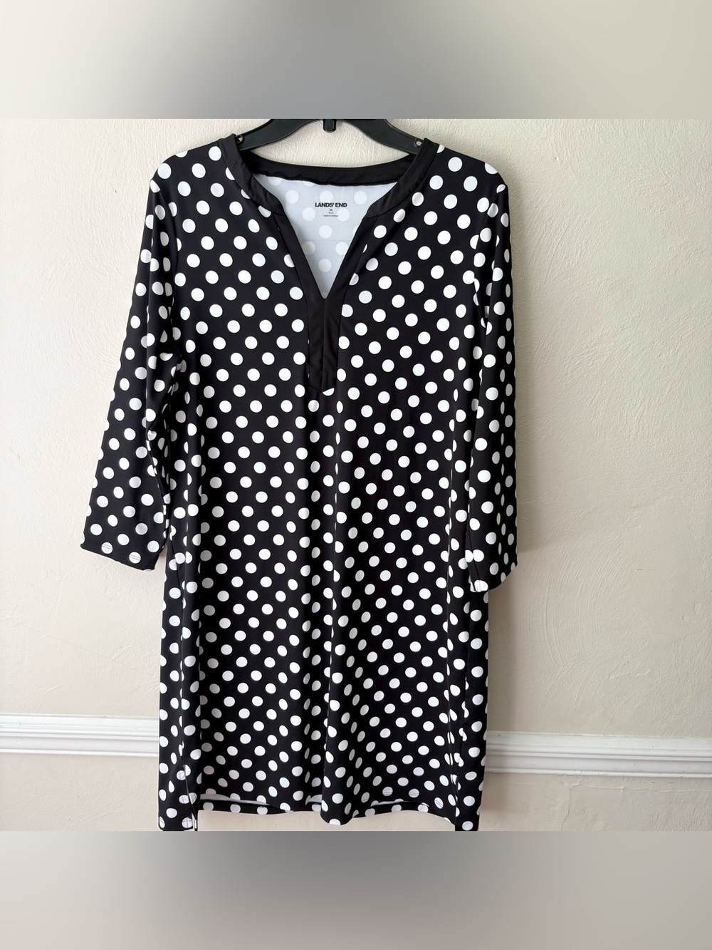 Lands End Blackโ & White Polka Dot Dress